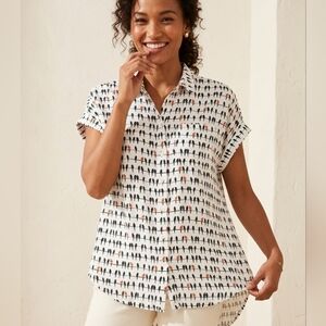 Jane & Delancey White Short-Sleeve Button-Up Shirt with Bird Print